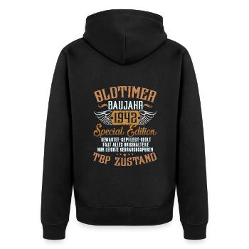 Oldtimer Baujahr 1942 Geboren Geburtstag Geboren - Unisex Premium Bio Zip Hoodie - Schwarz - Hinten - Nico (187cm)