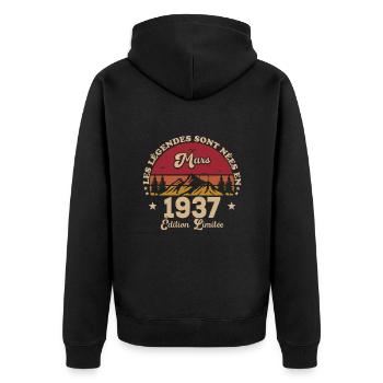 März 1937 Geburtstagsgeschenkidee Jahrgang 1937 - Unisex Premium Bio Zip Hoodie - Schwarz - Hinten - Nico (187cm)