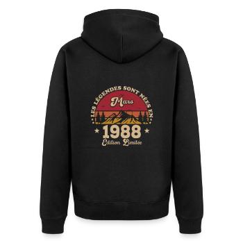 März 1988 Jubiläum März 1988 Jahrgang 1988 - Unisex Premium Bio Zip Hoodie - Schwarz - Hinten - Nico (187cm)