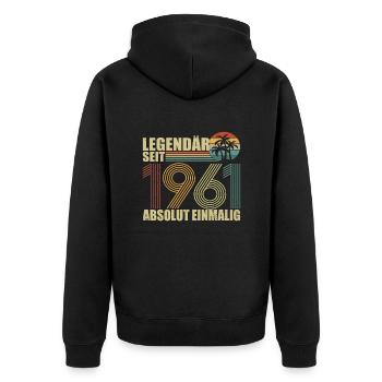 Oldtimer Baujahr 1961 Geburtstagsspruch - Unisex Premium Bio Zip Hoodie - Schwarz - Hinten - Nico (187cm)