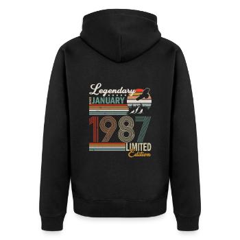 Januar 1987 geboren - Unisex Premium Bio Zip Hoodie - Schwarz - Hinten - Nico (187cm)