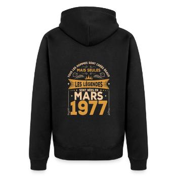 Mars 1977 anniversaire 1977 né en mars 1977 - Veste à capuche bio Premium Unisexe - noir - Dos - Nico (187cm)