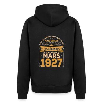 Mars 1927 Anniversaire Idée Cadeau Vintage 1927 - Veste à capuche bio Premium Unisexe - noir - Dos - Nico (187cm)