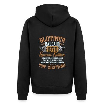 1970 Geburtsjahr Geburtstag Oldtimer Baujahr - Unisex Premium Bio Zip Hoodie - Schwarz - Hinten - Nico (187cm)