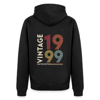 legendär seit 1999 - Unisex Premium Bio Zip Hoodie - Schwarz - Hinten - Nico (187cm)