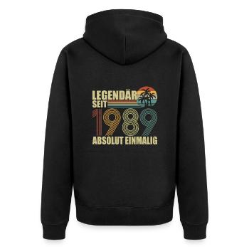 Lucky 1989 - Unisex Premium Bio Zip Hoodie - Schwarz - Hinten - Nico (187cm)