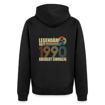 Geboren 1990 - Unisex Premium Bio Zip Hoodie - Schwarz - Hinten - Nico (187cm)