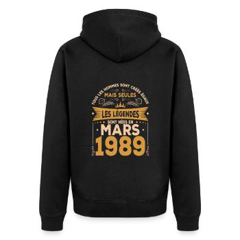 Mars 1989. Cadeau d'anniversaire mars 1989. - Veste à capuche bio Premium Unisexe - noir - Dos - Nico (187cm)