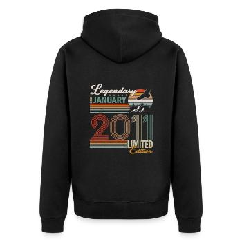 January 2011. Birthday present January 2011. - Unisex Premium Organic Zip Hoodie - black - Back - Nico (187cm)