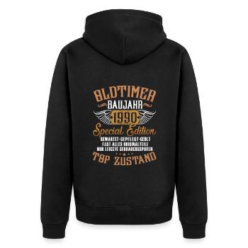 1990 Geburtstag Oldtimer 1990 - Unisex Premium Bio Zip Hoodie - Schwarz - Hinten - Nico (187cm)