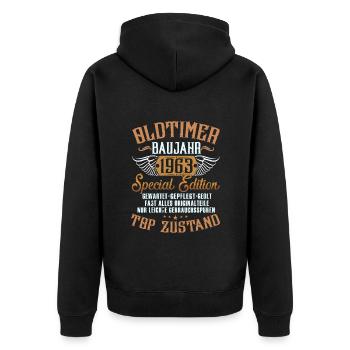 Oldtimer Baujahr Jahrgang 1963 - Unisex Premium Bio Zip Hoodie - Schwarz - Hinten - Nico (187cm)