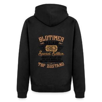60 Geburtstag Oldtimer 1963 2023 - Unisex Premium Bio Zip Hoodie - Schwarz - Hinten - Nico (187cm)