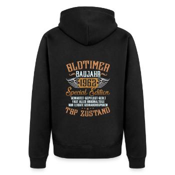 Oldtimer Baujahr 1962 geboren Geburtstag Spruch - Unisex Premium Bio Zip Hoodie - Schwarz - Hinten - Nico (187cm)