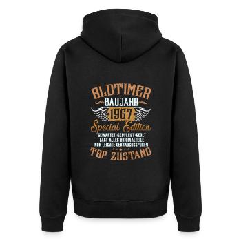 Geburtstag - Oldtimer 1967 - Unisex Premium Bio Zip Hoodie - Schwarz - Hinten - Nico (187cm)