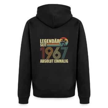 1967| Vintage Legendär seit 1967 Jubiläum - Unisex Premium Bio Zip Hoodie - Schwarz - Hinten - Nico (187cm)