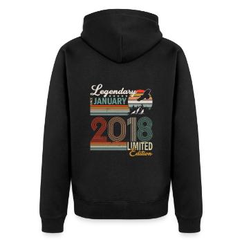 Legendär seit Januar 2018 - Unisex Premium Bio Zip Hoodie - Schwarz - Hinten - Nico (187cm)
