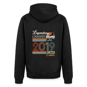 Legendary since January 2019 - Unisex Premium Organic Zip Hoodie - black - Back - Nico (187cm)