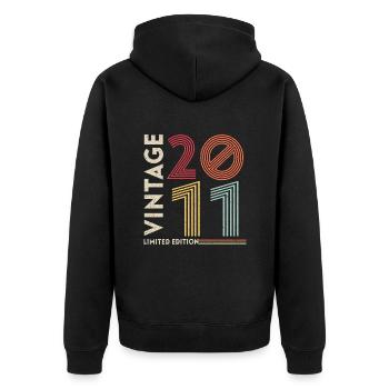 Geburtstag Limited Edition 2011 - Unisex Premium Bio Zip Hoodie - Schwarz - Hinten - Nico (187cm)