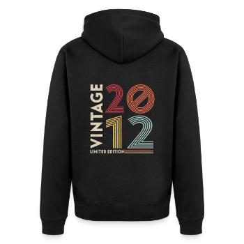 2012 Unikal - Unisex Premium Bio Zip Hoodie - Schwarz - Hinten - Nico (187cm)