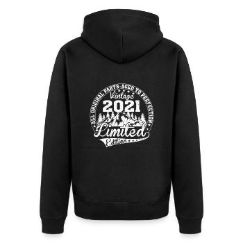 Geboren 2021 Vintage Retro Jubiläum - Unisex Premium Bio Zip Hoodie - Schwarz - Hinten - Nico (187cm)