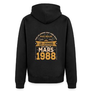 Mars 1988 | anniversaire 1988 Vintage Mars - Veste à capuche bio Premium Unisexe - noir - Dos - Nico (187cm)