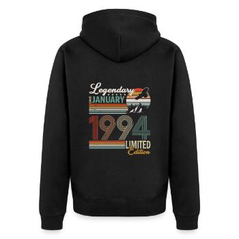 Januar 1994. Geburtstagsgeschenk Januar 1994. - Unisex Premium Bio Zip Hoodie - Schwarz - Hinten - Nico (187cm)