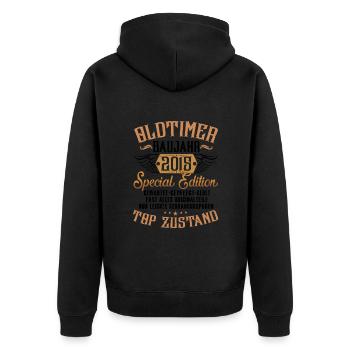 Oldtimer Special Edition Modell 2015 Geburtstag - Unisex Premium Bio Zip Hoodie - Schwarz - Hinten - Nico (187cm)