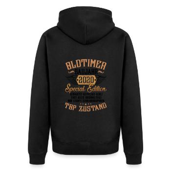 Oldtimer Special Edition Modell 2020 Geburtstag - Unisex Premium Bio Zip Hoodie - Schwarz - Hinten - Nico (187cm)