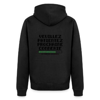 Veuillez Patienter Prochaine Connerie en Cours - Veste à capuche bio Premium Unisexe - noir - Dos - Nico (187cm)