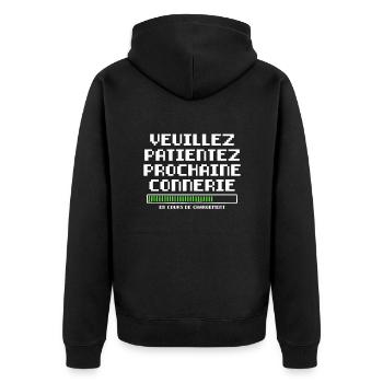 Veuillez Patienter Prochaine Connerie en Cours - Veste à capuche bio Premium Unisexe - noir - Dos - Nico (187cm)