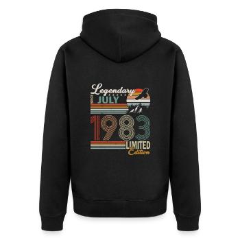 Les légendes sont nées en juillet 1983 - Veste à capuche bio Premium Unisexe - noir - Dos - Nico (187cm)