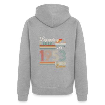 JULI 1953 - Unisex Premium Bio Zip Hoodie - Grau meliert - Hinten - Nico (187cm)
