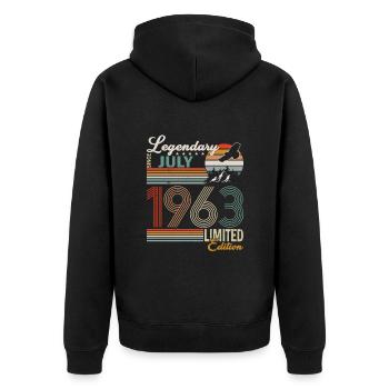 Born in July 1963 - Unisex Premium Organic Zip Hoodie - black - Back - Nico (187cm)