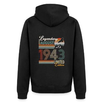 Vintage 1943 Limited Edition Perfectly Aged - Unisex Premium Organic Zip Hoodie - black - Back - Nico (187cm)