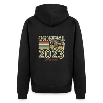 Millésime 2023 Vintage Anniversaire Rétro Vintage - Veste à capuche bio Premium Unisexe - noir - Dos - Nico (187cm)