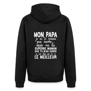 Annonce grossesse Cadeau Futur Papa Future Maman - Veste à capuche bio Premium Unisexe - noir - Dos - Nico (187cm)