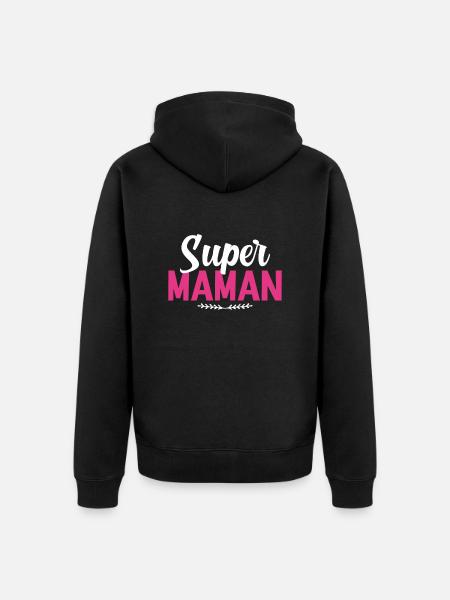 Super Maman Fleurs Rose - Veste à capuche bio Premium Unisexe - noir