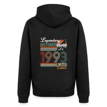 Date de naissance: Octobre 1993 - Edition Limitée Rétro - Veste à capuche bio Premium Unisexe - noir - Dos - Nico (187cm)