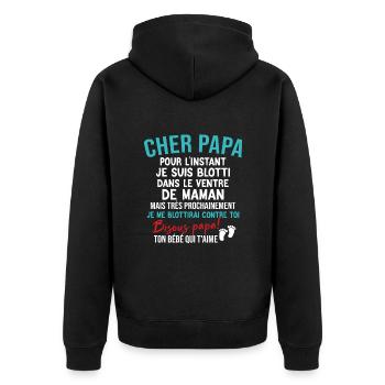 Annonce Grossesse Originale Pour Futur Papa - Veste à capuche bio Premium Unisexe - noir - Dos - Nico (187cm)