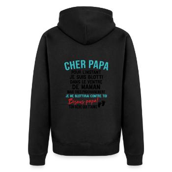 Annonce de grossesse originale pour futur papa - Veste à capuche bio Premium Unisexe - noir - Dos - Nico (187cm)
