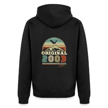 Original 2003 Limited Edition Geburtstagsgeschenk - Unisex Premium Bio Zip Hoodie - Schwarz - Hinten - Nico (187cm)