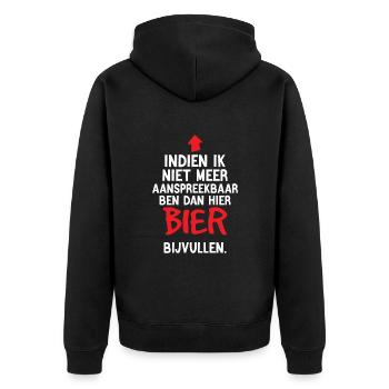 Bier Bijvullen - Onweerstaanbaar Biergrap - Unisex Premium Bio Zip Hoodie - Schwarz - Hinten - Nico (187cm)