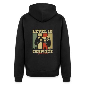 Vintage Geburtstag Level 10 Limitierte Auflage - Unisex Premium Bio Zip Hoodie - Schwarz - Hinten - Nico (187cm)