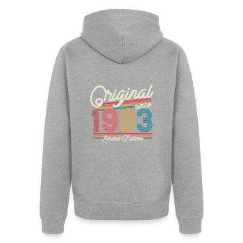 Vintage Retro Geburtstagsgeschenk 1983 - Unisex Premium Bio Zip Hoodie - Grau meliert - Hinten - Nico (187cm)