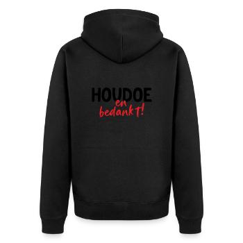 Houdoe en bedankt - Unisex Premium Bio Zip Hoodie - Schwarz - Hinten - Nico (187cm)