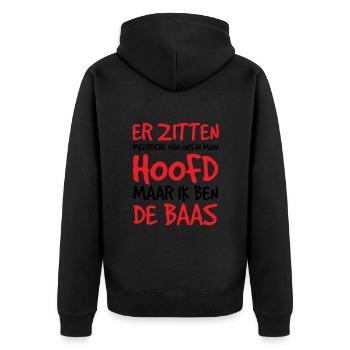 Meerdere stemmen in mijn hoofd maar ik ben de baas - Unisex Premium Bio Zip Hoodie - Schwarz - Hinten - Nico (187cm)
