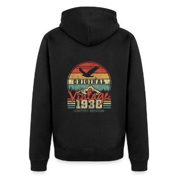 Birthday present, born in 1938 - Unisex Premium Organic Zip Hoodie - black - Back - Nico (187cm)