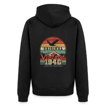 Geburtstagsgeschenk geboren 1948 - Unisex Premium Bio Zip Hoodie - Schwarz - Hinten - Nico (187cm)