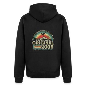 Original seit 2008 Limited Edition - Unisex Premium Bio Zip Hoodie - Schwarz - Hinten - Nico (187cm)