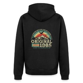 Original seit 1985 limitierte Edition - Unisex Premium Bio Zip Hoodie - Schwarz - Hinten - Nico (187cm)